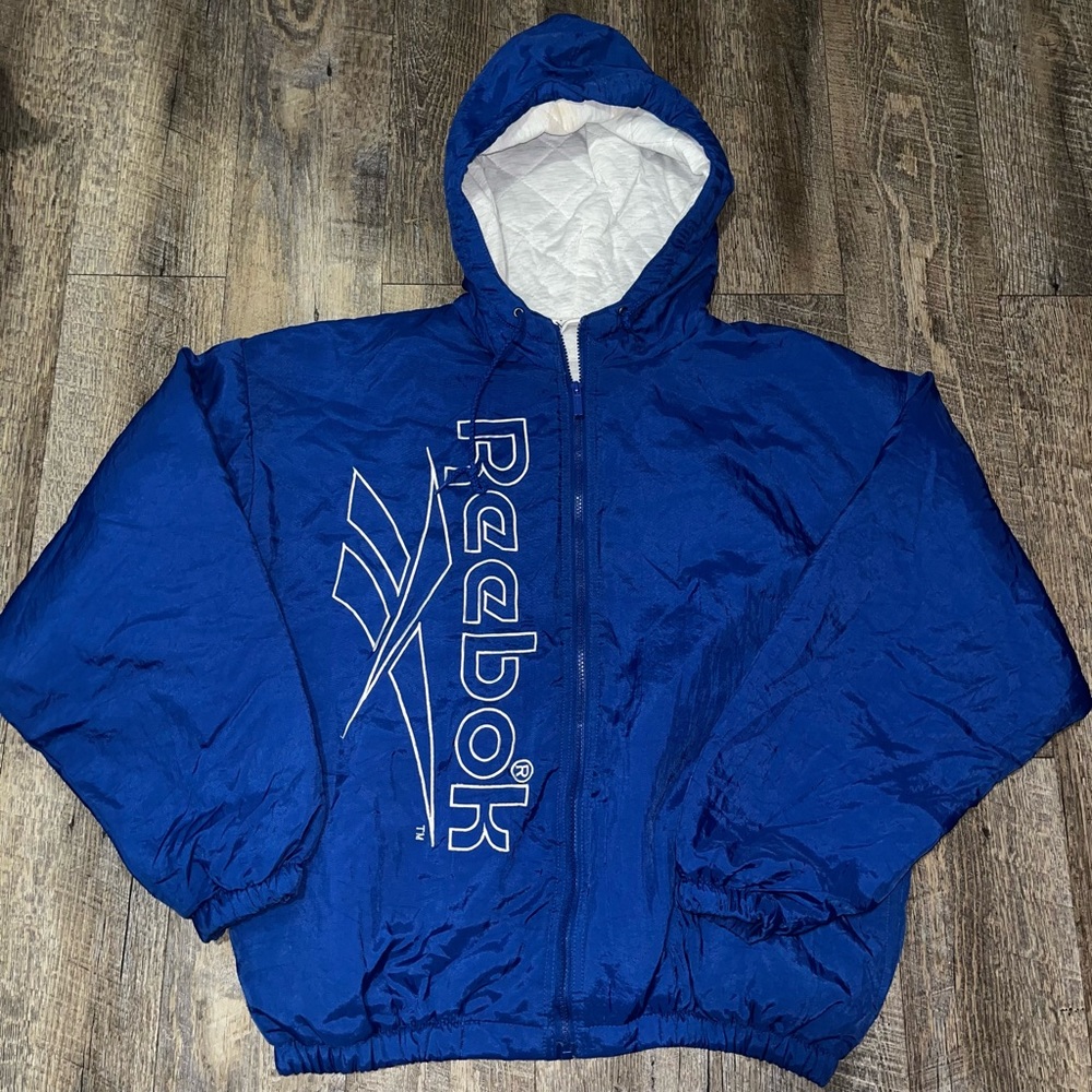 VINTAGE 1990S 1980S‎ REEBOK INSULATED NYLON ROYAL BLUE WINDBREAKER MEDIUM